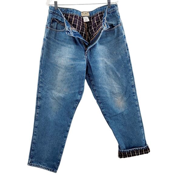 Vintage L.L. Bean Blue 5-Pocket Flannel Lined Med Wash Denim Jeans Men's 36 x 29 - Picture 4 of 8